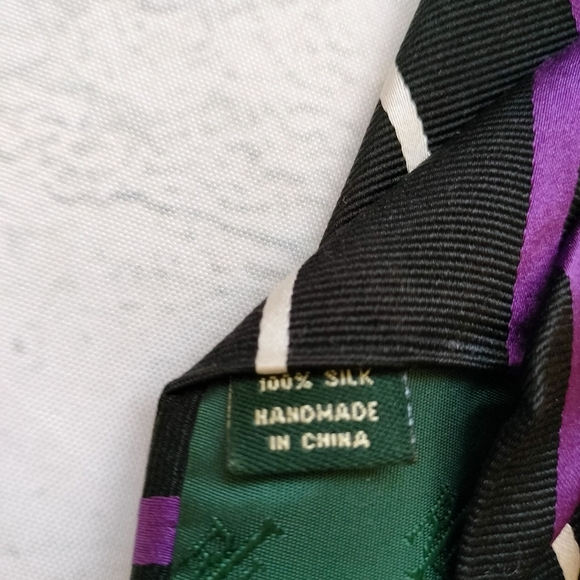 Lauren Ralph Lauren Silk Repp Tie Striped Multicolor Purple/Black/White Silk - Picture 6 of 10